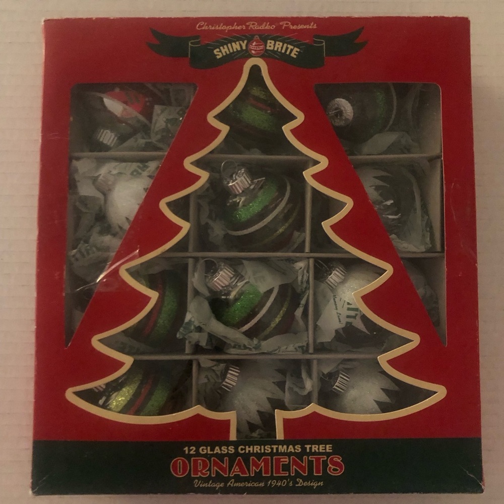 Christopher Radko Shiny Brite Box of 12 Christmas Ornaments 40’s Inspired Tinsel